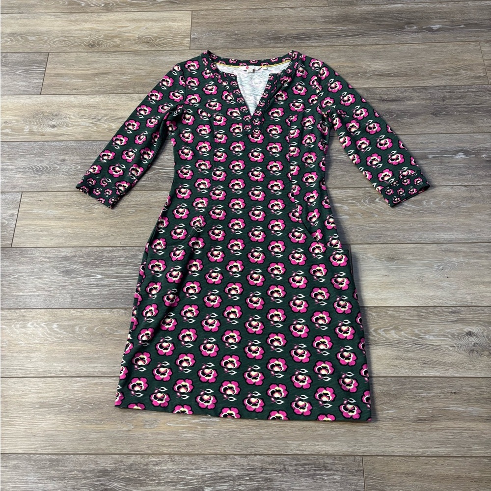Boden Stephanie Jersey Dress Sz 8 Floral Green Summer Vacation Cottagecore Fun